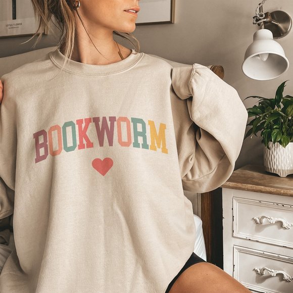 Bookworm Heart Sweatshirt - Cute Bookish Book Lover Gift Sand Sweater - Picture 6 of 8